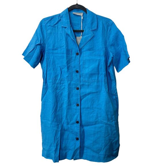 Everlane The Linen Workwear Dress Blue Button Front Women's XXS NWT Lagenlook - Picture 2 of 10